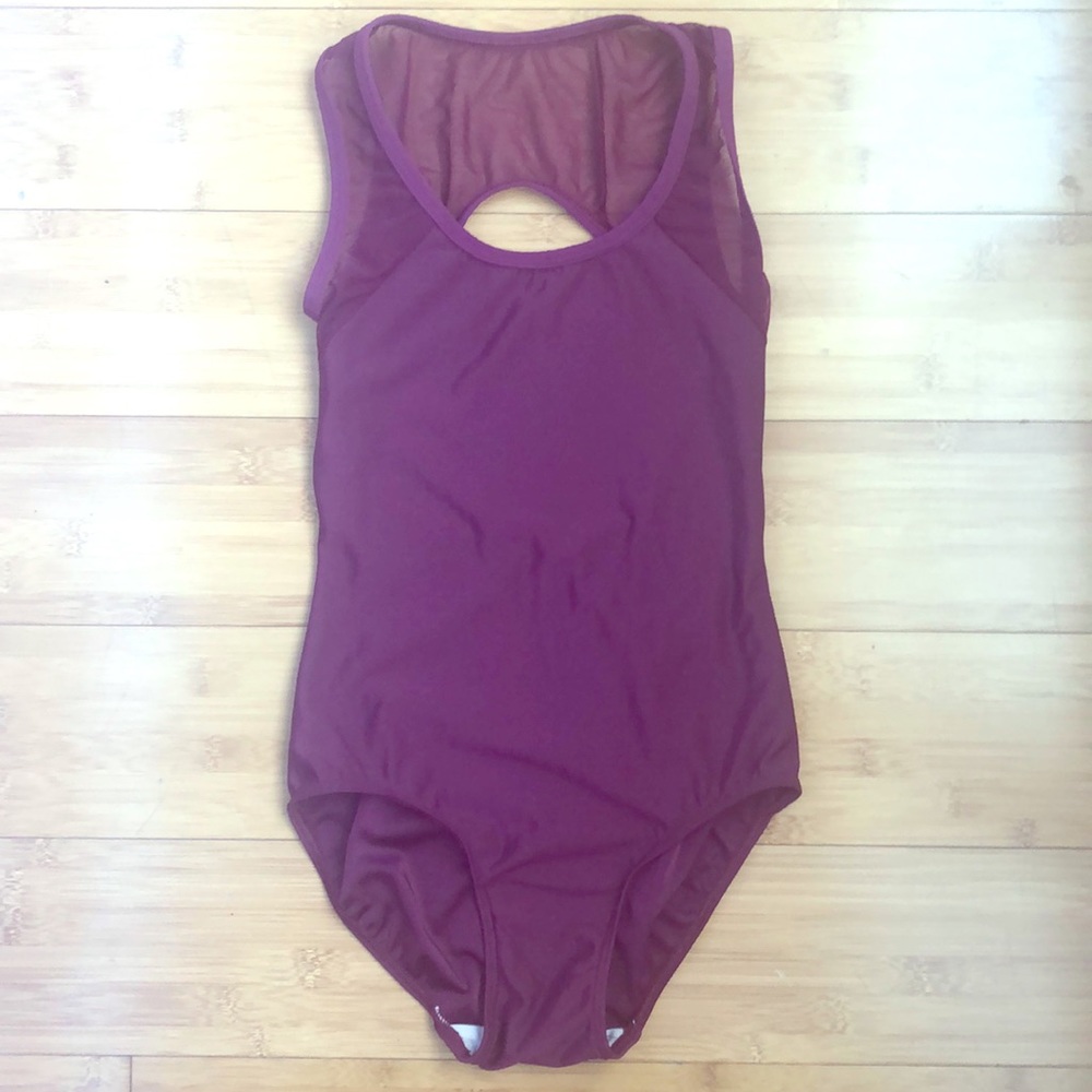 Elevé Burgundy and Mesh Leotard
